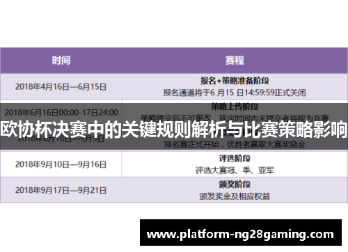 欧协杯决赛中的关键规则解析与比赛策略影响