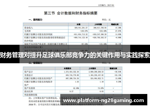 财务管理对提升足球俱乐部竞争力的关键作用与实践探索